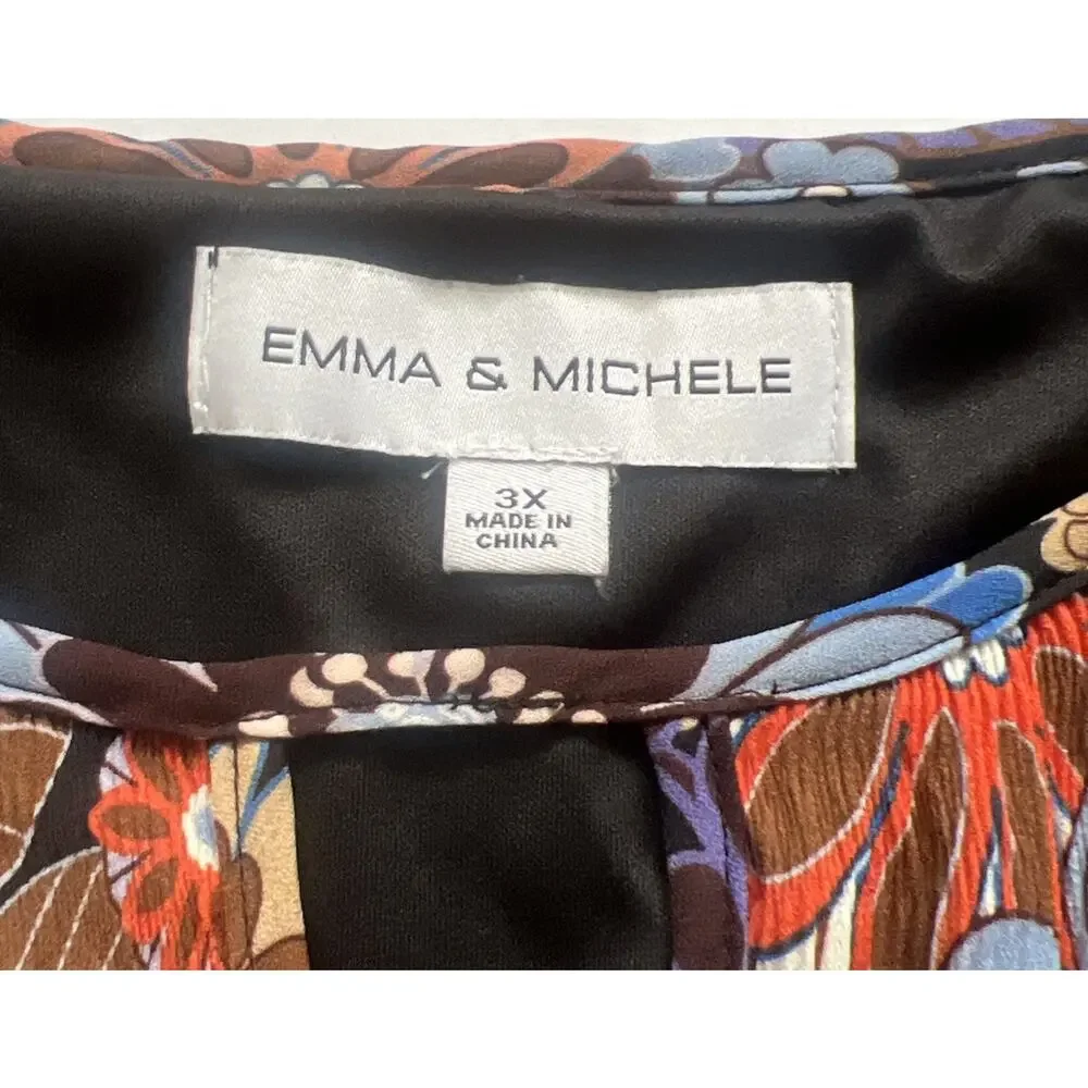 Emma & Michelle Midi Dress Womens 3X Floral Pleated Top Lined Bell Sleeves Retro - Picture 3 of 12